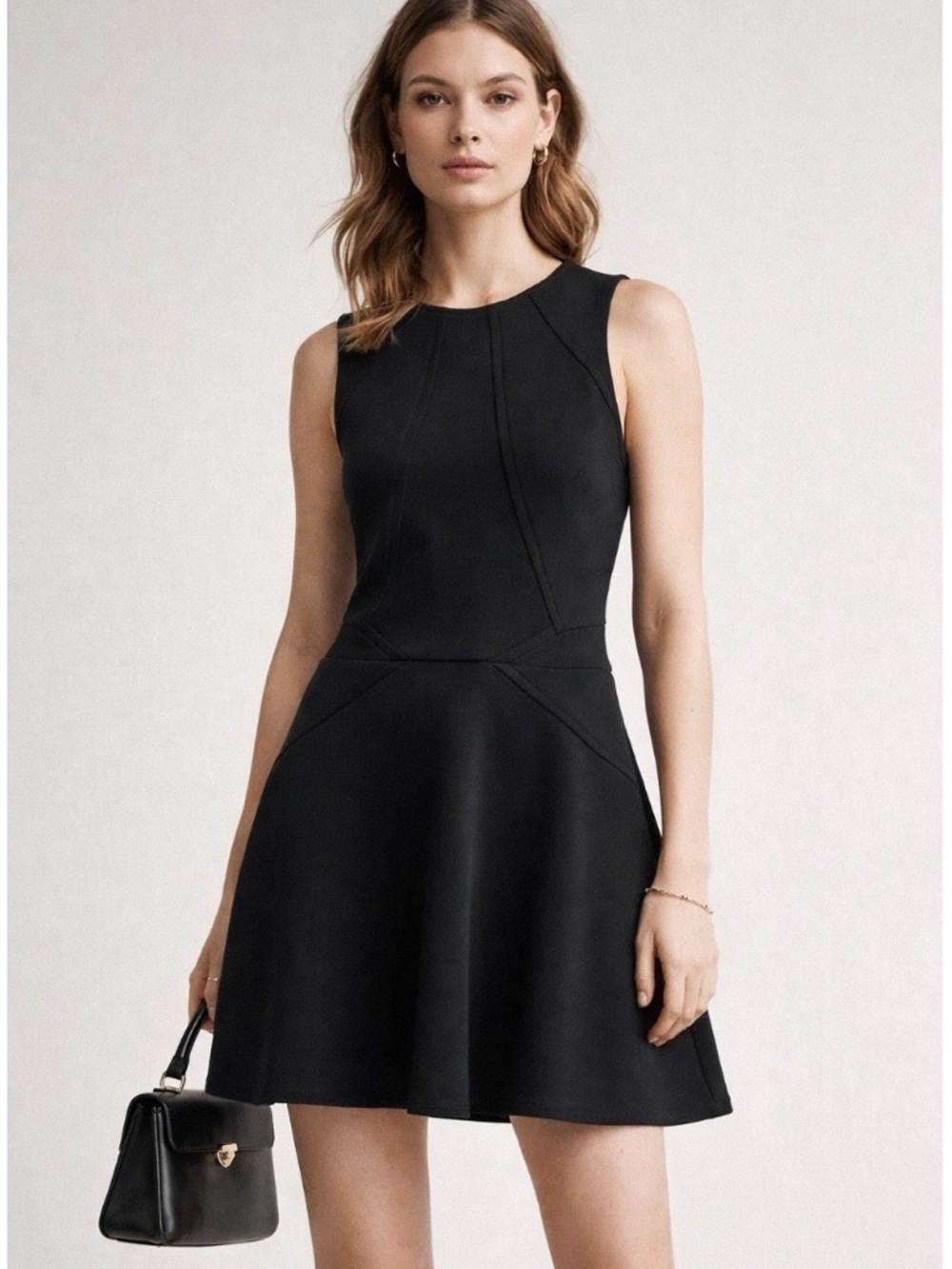 Ted Baker Mitton Black Scuba Fit & Flare Skater Dress Sleeveless Gold Zip, US 4